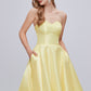 Simple Yellow Strapless A Line Short Homecoming Dresses With Pockets