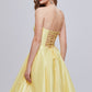 Simple Yellow Strapless A Line Short Homecoming Dresses With Pockets