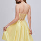 Simple Yellow Strapless A Line Short Homecoming Dresses With Pockets