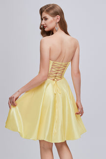 Strapless Corset A Line Tiered Yellow Homecoming Dress main image 1