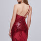 Red One Strap Sequins Open Waist Backless Homecoming Dresses