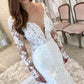 Elegant Mermaid V Neck Lace Wedding Dresses with Appliques