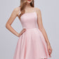 Pink Spaghetti Strap A Line Backless Short Homecoming Dresses