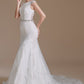 Mermaid Appliques Tulle Chapel Train Wedding Dresses With Belt