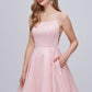 Pink Spaghetti Strap A Line Backless Short Homecoming Dresses