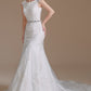 Mermaid Appliques Tulle Chapel Train Wedding Dresses With Belt