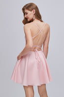 Glamorous Hot Pink Spaghetti Strap Tiered Ruffled Mini Homecoming Dress main image 0