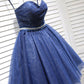 Glitter Sweetheart Blue Short Prom Homecoming Dresses With Beading