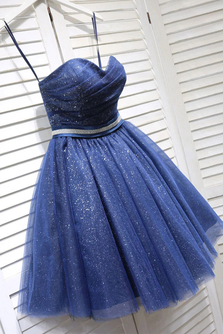 Glitter Sweetheart Blue Short Prom Homecoming Dresses With Beading