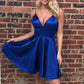 Royal Blue Satin Homecoming Dresses Backless Simple Short Prom Dresses