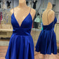 Royal Blue Satin Homecoming Dresses Backless Simple Short Prom Dresses