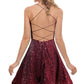 Burgundy Spaghetti Straps Sleeveless A Line Sequins Homecoming Dresses