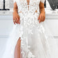 Elegant A Line Sweetheart Tulle Long Wedding Dresses with Slit