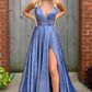 Spaghetti Straps Sexy A-line V Neck Long Prom Dresses Fashion Formal Dresses