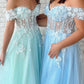 Tulle Applique Mint Green Off the Shoulder A line Evening Dresses Long Prom Dresses