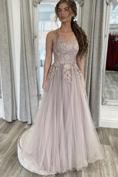Beautiful A-line Tulle with Lace Applique Party Dress, Tulle Long Prom Dress main image 1