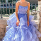 Evening Party Dresses A Line Lavender Long Prom Dresses with Cascading Ruffles