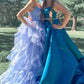 Evening Party Dresses A Line Lavender Long Prom Dresses with Cascading Ruffles