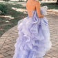 Evening Party Dresses A Line Lavender Long Prom Dresses with Cascading Ruffles
