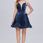 Blue Deep V Neck Spaghetti Strap A Line Short Homecoming Dresses
