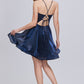 Blue Deep V Neck Spaghetti Strap A Line Short Homecoming Dresses