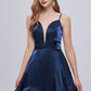 Blue Deep V Neck Spaghetti Strap A Line Short Homecoming Dresses