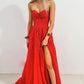 Red Sleeveless Sweetheart A Line Lace Long Prom Dress