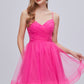 Cute Pink Spaghetti Strap V Neck Tulle Homecoming Dresses