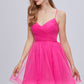 Cute Hot Pink Spaghetti Strap V Neck Tulle Homecoming Dresses