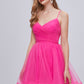 Cute Hot Pink Spaghetti Strap V Neck Tulle Homecoming Dresses