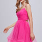 Cute Hot Pink Spaghetti Strap V Neck Tulle Homecoming Dresses