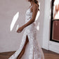 Luxurious Mermaid V Neck Lace Wedding Dresses with Slit