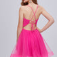 Cute Hot Pink Spaghetti Strap V Neck Tulle Homecoming Dresses