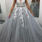 Lace Tulle A-Line V-Neck Appliques Formal Evening Dresses School Party Gown Long Prom Dresses