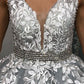 Lace Tulle A-Line V-Neck Appliques Formal Evening Dresses School Party Gown Long Prom Dresses