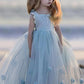 Blue Round Neck Ball Gown Tulle Sleeveless Flower Girl Dresses
