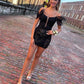 Charming Off the Shoulder Black Sequins Short Homecoming Dresses