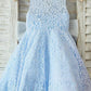 Round Neck Open Back Lace Appliques With Bowknot Flower Girl Dresses
