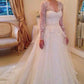 Charming V Neck Long Sleeves Sweep Train Lace Wedding Dresses