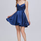 Spaghetti Strap Blue V Neck A Line Backless Homecoming Dresses