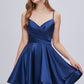 Spaghetti Strap Blue V Neck A Line Backless Homecoming Dresses