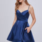 Spaghetti Strap Blue V Neck A Line Backless Homecoming Dresses
