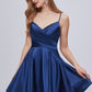 Spaghetti Strap Blue V Neck A Line Backless Homecoming Dresses