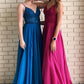 Chic Spaghetti Straps V Neck Low Back Lace Prom Dresses