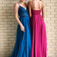 Chic Spaghetti Straps V Neck Low Back Lace Prom Dresses