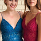 Chic Spaghetti Straps V Neck Low Back Lace Prom Dresses