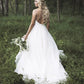 Simple Spaghetti Straps Tulle Backless V Neck Wedding Dresses
