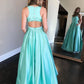 Simple Green Sleeveless Open Back Satin Long Evening Dresses