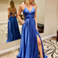 Simple Sleeveless Satin Lace Up Long Prom Dresses