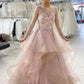 Pink Sleeveless A Line Tulle Lace Sweet 16 Dress Prom Dress